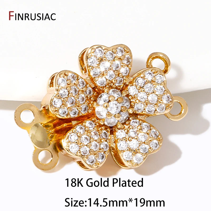Multi Styles 18K Gold Plated Brass Flower Insert Safety Clasps,Fastener Pearl Clasps Connectors For DIY Jewelery Making Supplies