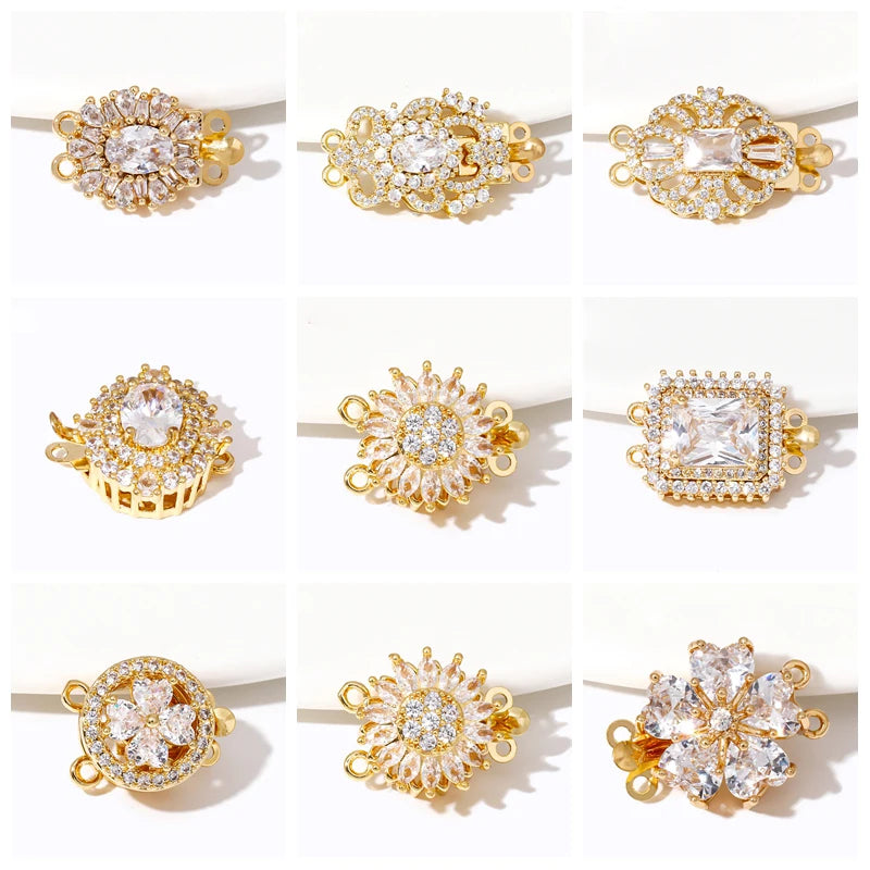 Multi Styles 18K Gold Plated Brass Flower Insert Safety Clasps,Fastener Pearl Clasps Connectors For DIY Jewelery Making Supplies