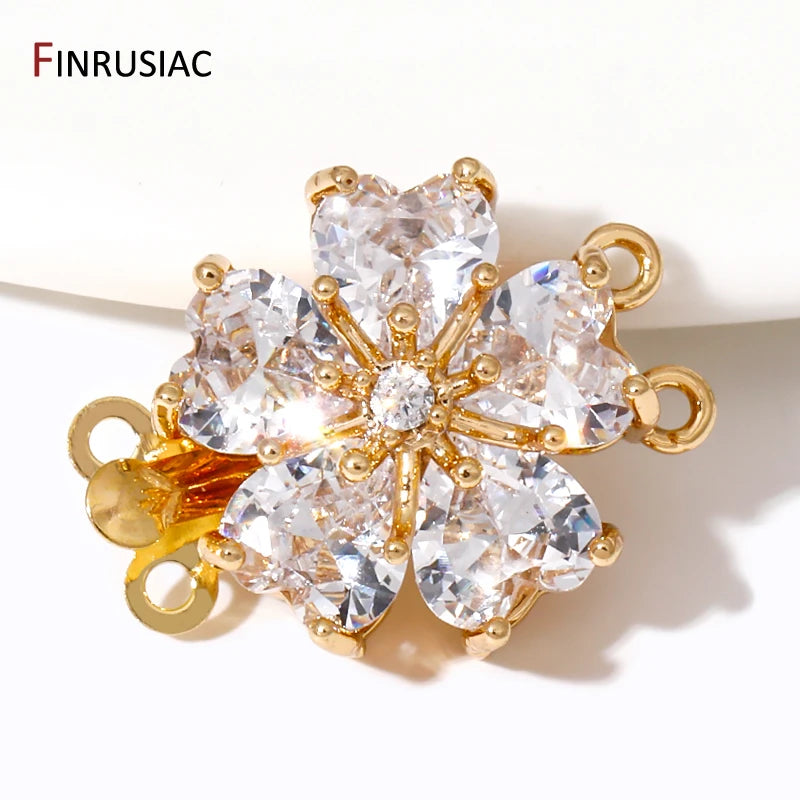 Multi Styles 18K Gold Plated Brass Flower Insert Safety Clasps,Fastener Pearl Clasps Connectors For DIY Jewelery Making Supplies