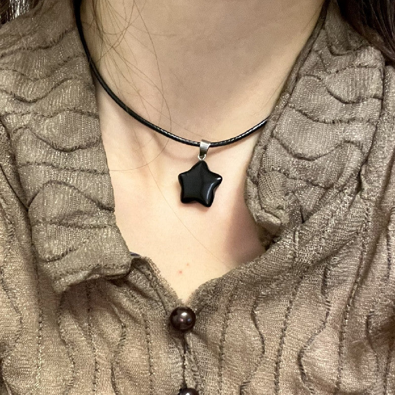 Pentagram Star Crystal Pendant Necklace Sacred Healing Gemstone Natural Stone Pendant for Women Girls Necklace Crystal Healing