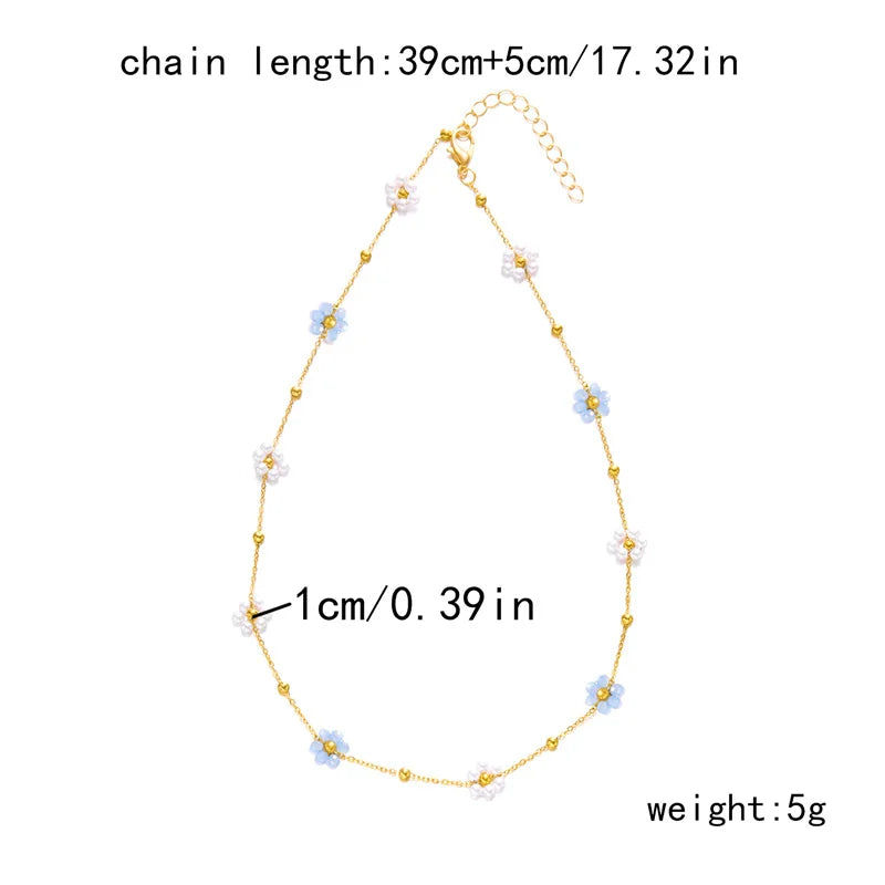 Sweet Imitation Pearl Flower Bracelet Jewelry Set for Women's Hand Neck Fashion Metal Chain Necklace Boho Accessories Gifts