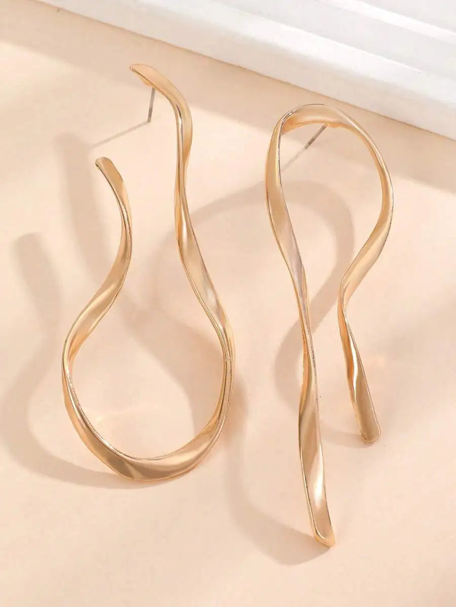 Exaggerated Irregular Geometric Metal Earrings Gold Silver Color Big Dangle Earrings For Women Fashion Minimalist Jewelry