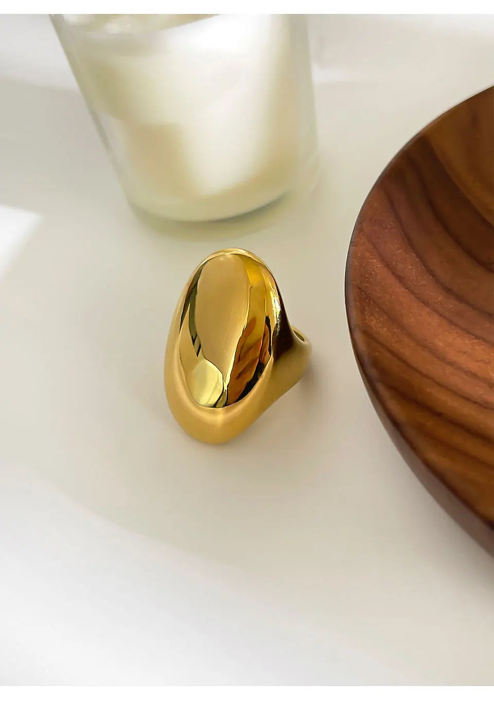 Peri'sbox High Polished Stainless Steel Solid Gold Plated Chunky Dome Full Finger Rings for Women Men Gothic Minimalist Jewelry