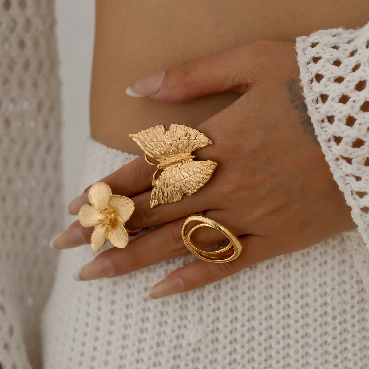 Ingemark 5 Styles Creative Boho Metal Butterfly Flowers Ring for Women Fashion Statement 2025 Adjustable Finger Ring Wed Jewelry