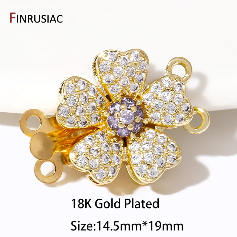 Multi Styles 18K Gold Plated Brass Flower Insert Safety Clasps,Fastener Pearl Clasps Connectors For DIY Jewelery Making Supplies