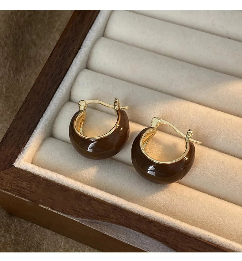 Vintage Dripping Oil U-shaped Earring for Women Simple Hoop Earrings Temperament Personality All-matching Jewelry Female 2024