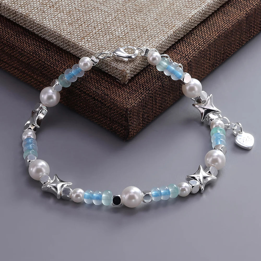VENTFILLE 925 Sterling Silver Line Extremely fine Bracelet for Women Love Haert Bead Korean Ins Sweet Jewelry Gift