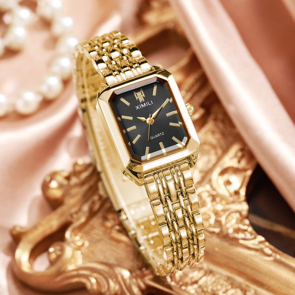 1/2/4PCS Luxury Women Watches Fashion Rectangle Woman Quartz Watch Stainless Steel Band Wristwatches Reloj Mujer(Without Box)