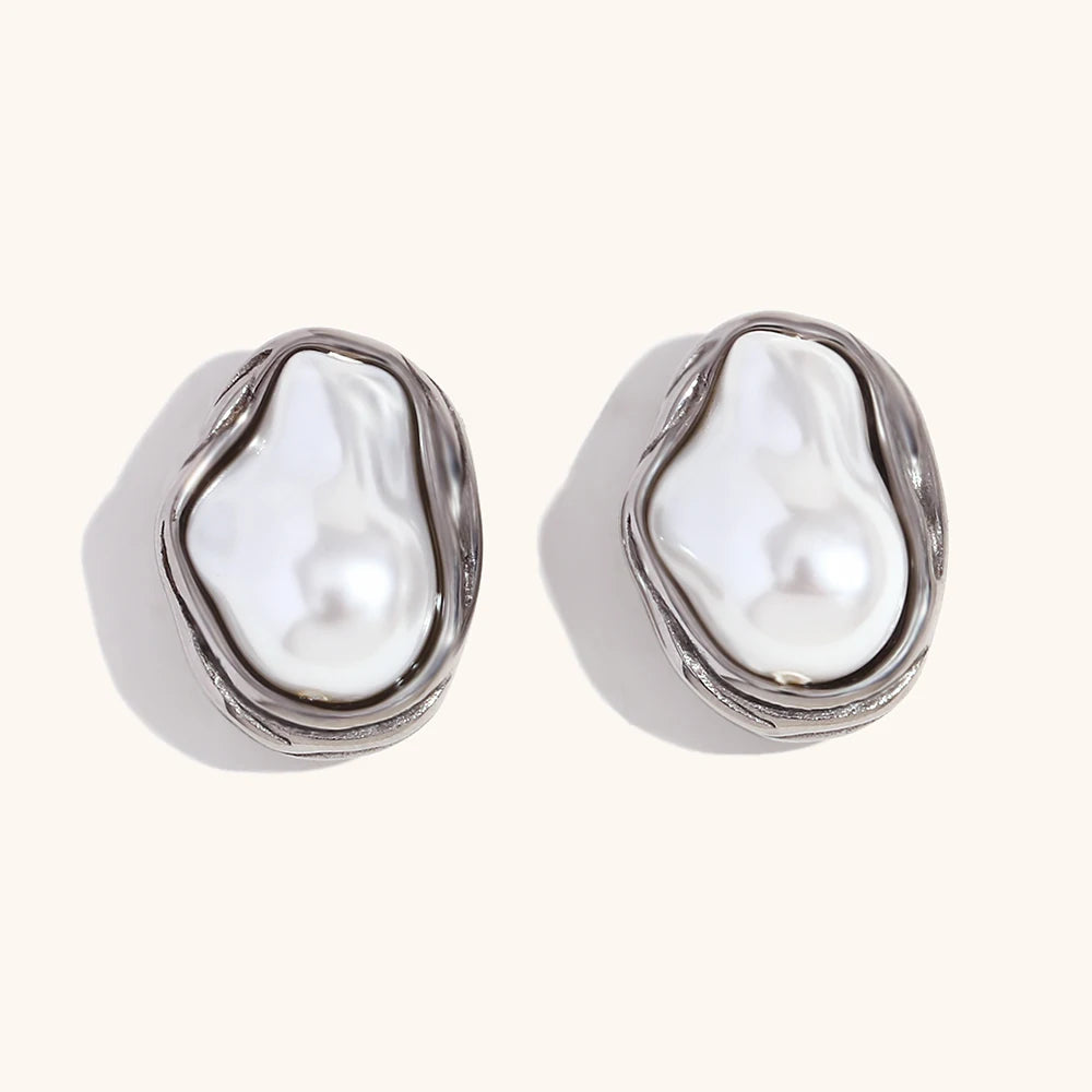 La.Muses Baroque Shaped Imitation Pearl Stainless steel Earrings For Woman Waterproof Cережки Daily Wear Jewellery 2024