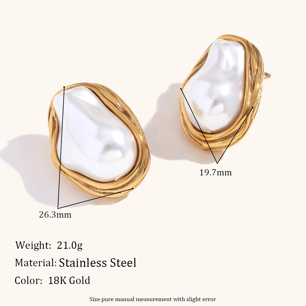 La.Muses Baroque Shaped Imitation Pearl Stainless steel Earrings For Woman Waterproof Cережки Daily Wear Jewellery 2024