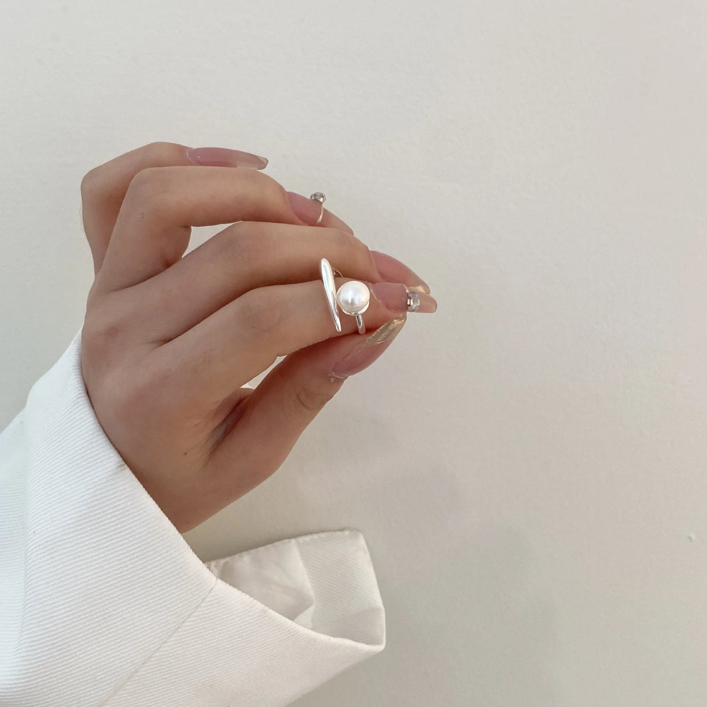 925 Sterling Silver Round Pearl Ring Wedding Adjustable Rings For Women Jewelry Wholesale Money 925