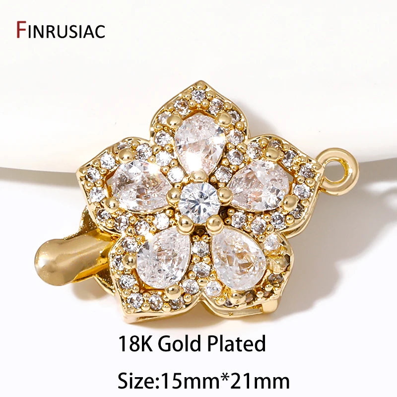 Multi Styles 18K Gold Plated Brass Flower Insert Safety Clasps,Fastener Pearl Clasps Connectors For DIY Jewelery Making Supplies