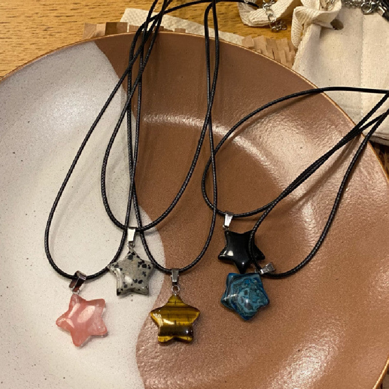 Pentagram Star Crystal Pendant Necklace Sacred Healing Gemstone Natural Stone Pendant for Women Girls Necklace Crystal Healing