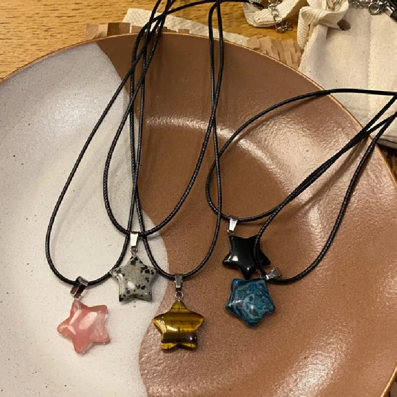 Pentagram Star Crystal Pendant Necklace Sacred Healing Gemstone Natural Stone Pendant for Women Girls Necklace Crystal Healing