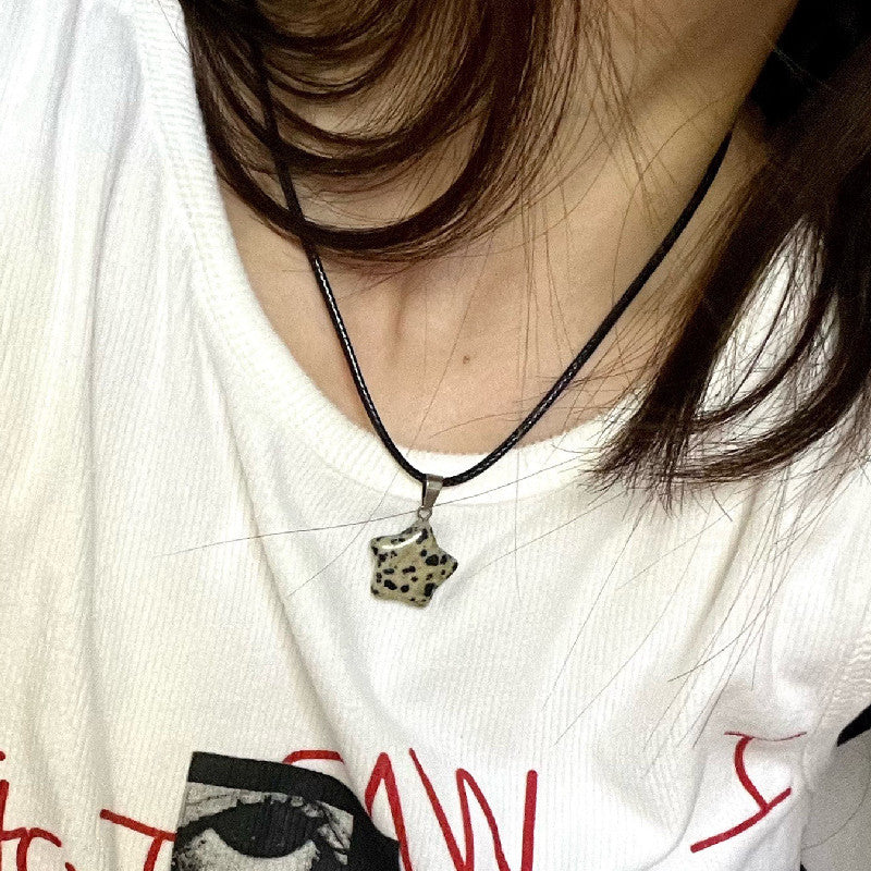 Pentagram Star Crystal Pendant Necklace Sacred Healing Gemstone Natural Stone Pendant for Women Girls Necklace Crystal Healing
