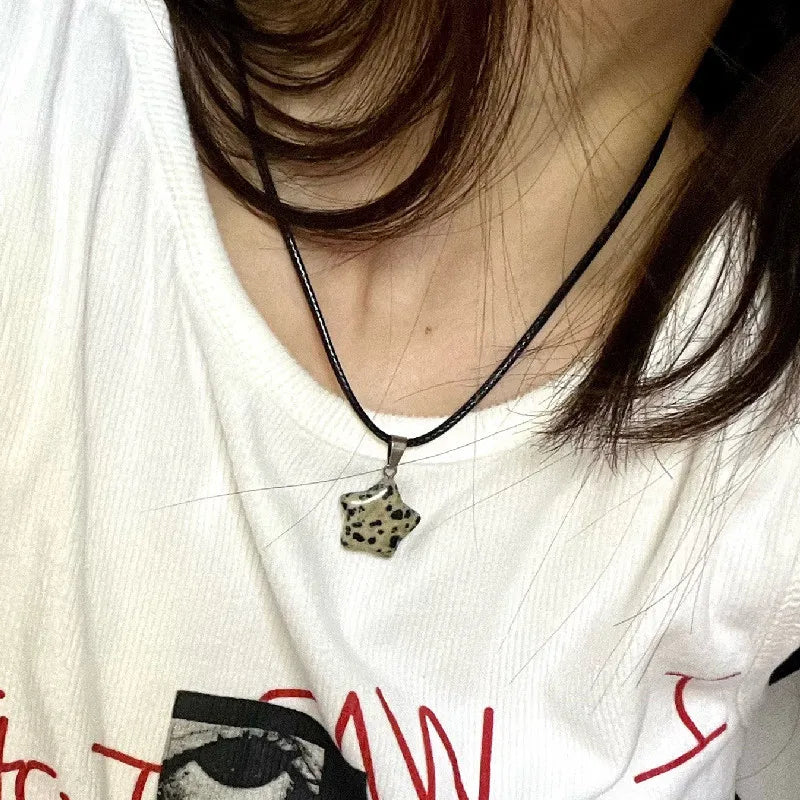 Pentagram Star Crystal Pendant Necklace Sacred Healing Gemstone Natural Stone Pendant for Women Girls Necklace Crystal Healing