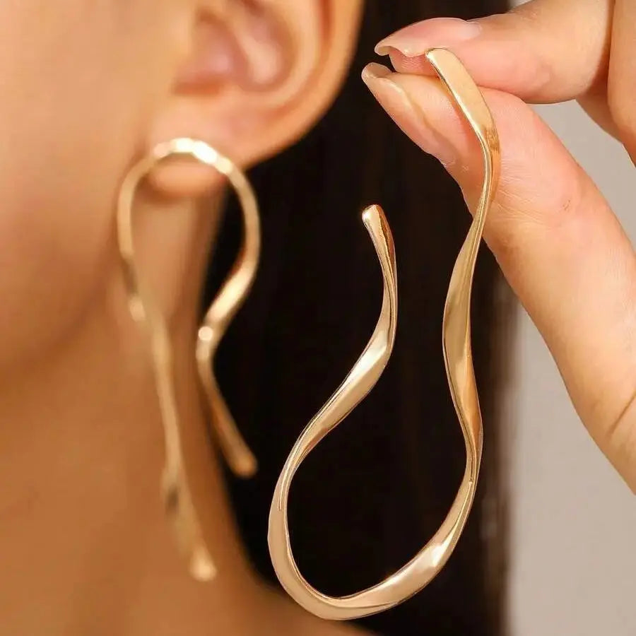 Exaggerated Irregular Geometric Metal Earrings Gold Silver Color Big Dangle Earrings For Women Fashion Minimalist Jewelry