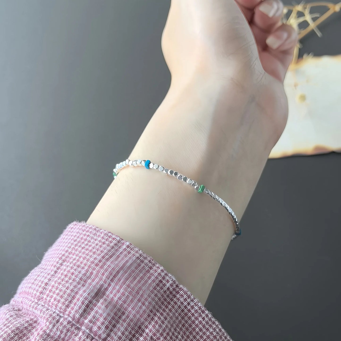 VENTFILLE 925 Sterling Silver Line Extremely fine Bracelet for Women Love Haert Bead Korean Ins Sweet Jewelry Gift