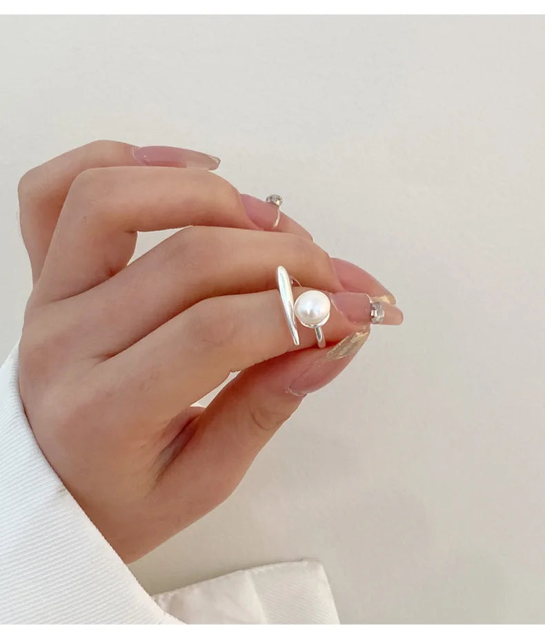 925 Sterling Silver Round Pearl Ring Wedding Adjustable Rings For Women Jewelry Wholesale Money 925