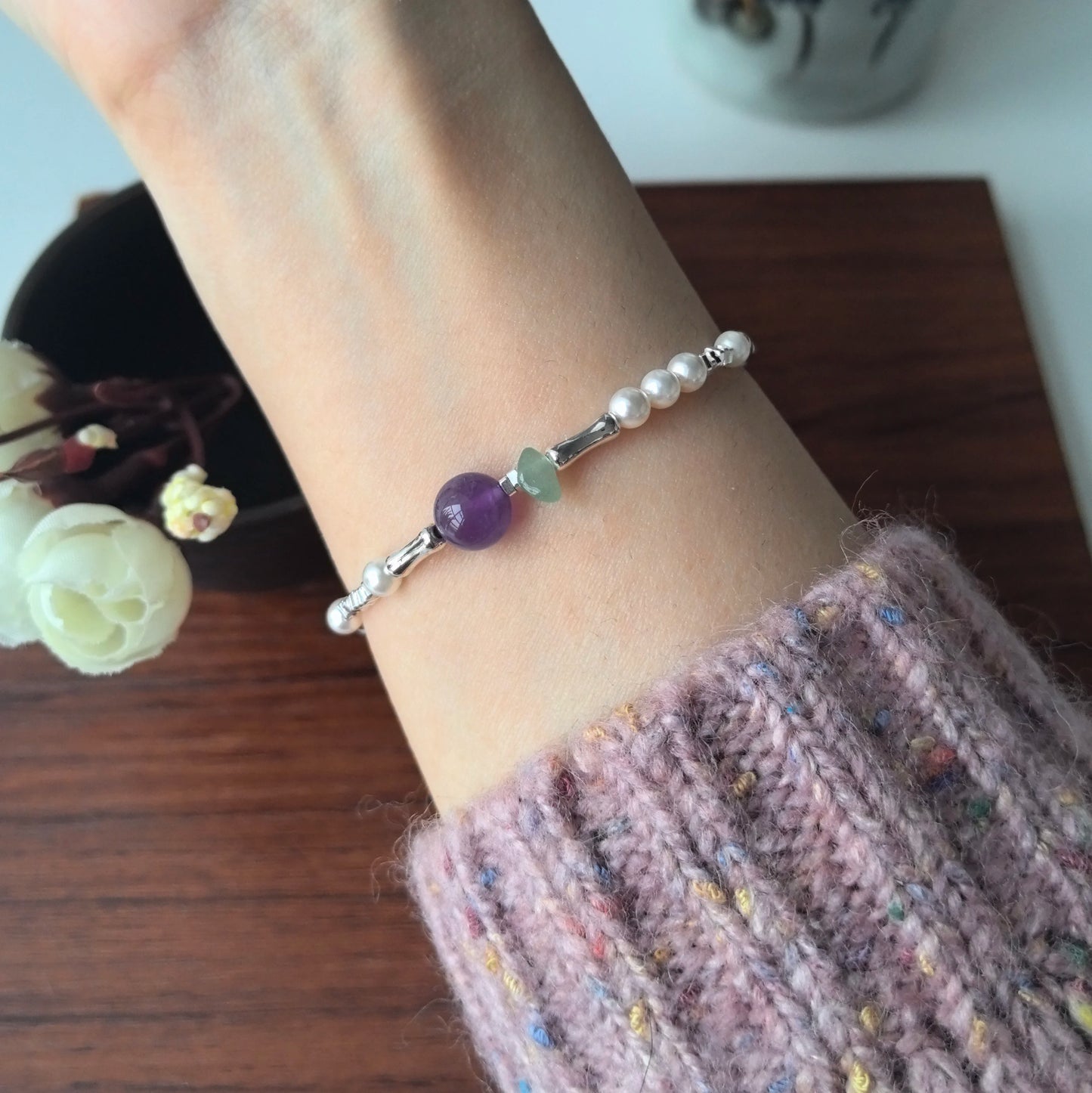 VENTFILLE 925 Sterling Silver Line Extremely fine Bracelet for Women Love Haert Bead Korean Ins Sweet Jewelry Gift