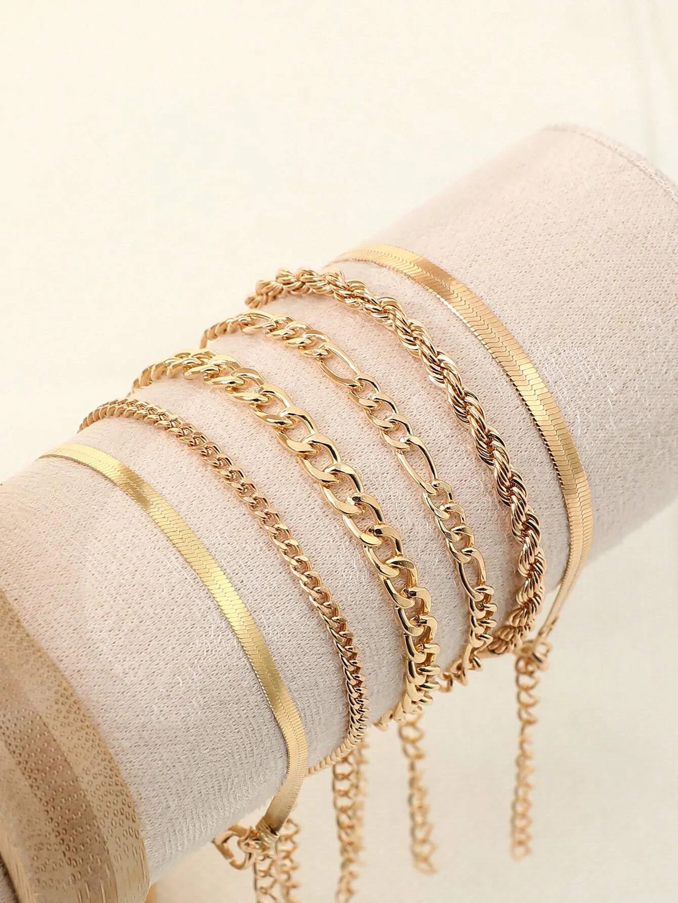 6pcs Punk Style Simple Cold Tone Chain Fashion Bracelet Set Suitable For Women's Daily Wear