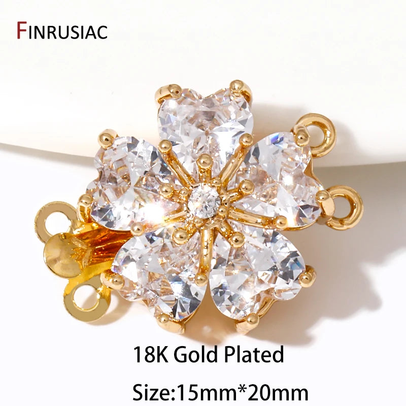 Multi Styles 18K Gold Plated Brass Flower Insert Safety Clasps,Fastener Pearl Clasps Connectors For DIY Jewelery Making Supplies