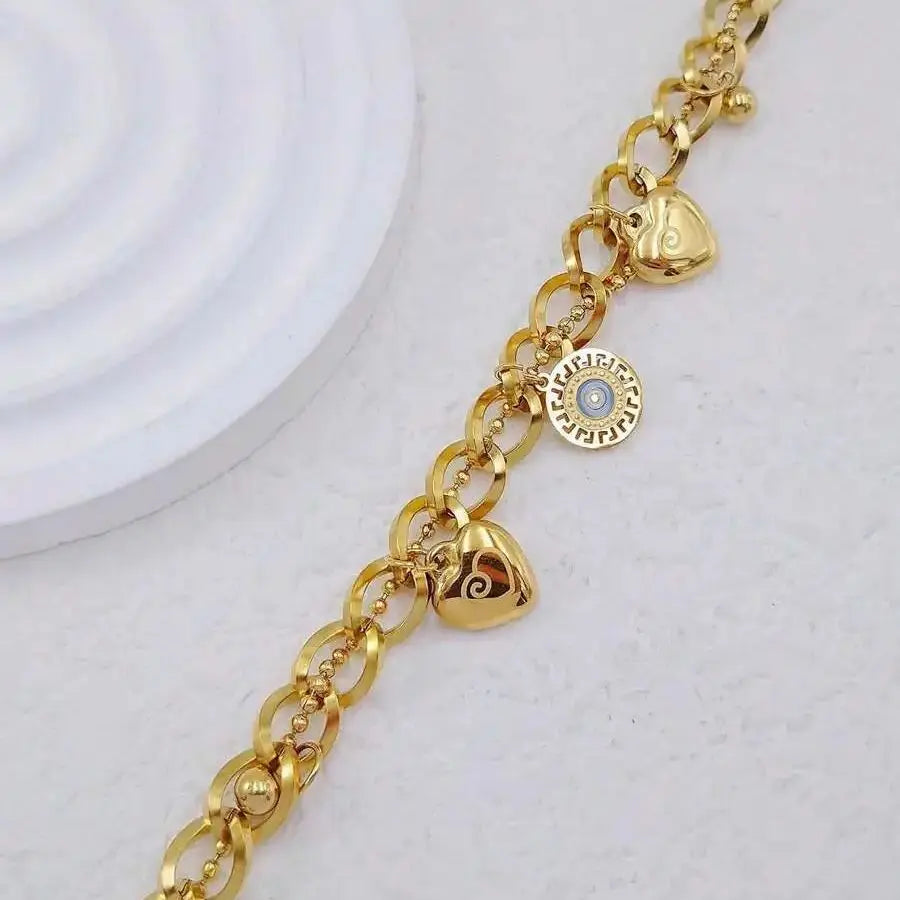 Doubel Layers Heart CHarm Bracelet Hollow Heart Round Double Color Bracelet Stylish Personality Simple Metal Braclet For Women