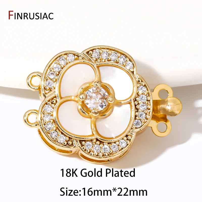 Multi Styles 18K Gold Plated Brass Flower Insert Safety Clasps,Fastener Pearl Clasps Connectors For DIY Jewelery Making Supplies