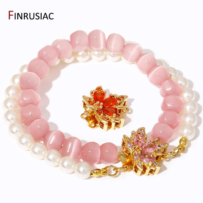 Multi Styles 18K Gold Plated Brass Flower Insert Safety Clasps,Fastener Pearl Clasps Connectors For DIY Jewelery Making Supplies