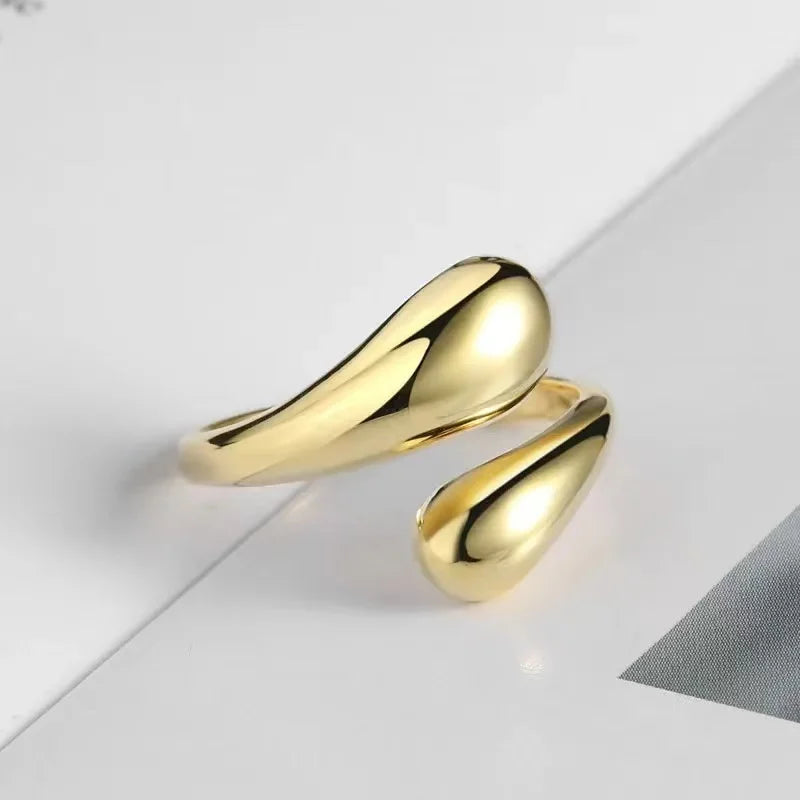 Stainless Steel Smooth Double Ball BeadsRings For Woman Open Gold ColorGeometric Wedding Couple RingsAesthetic Jewelry Gift