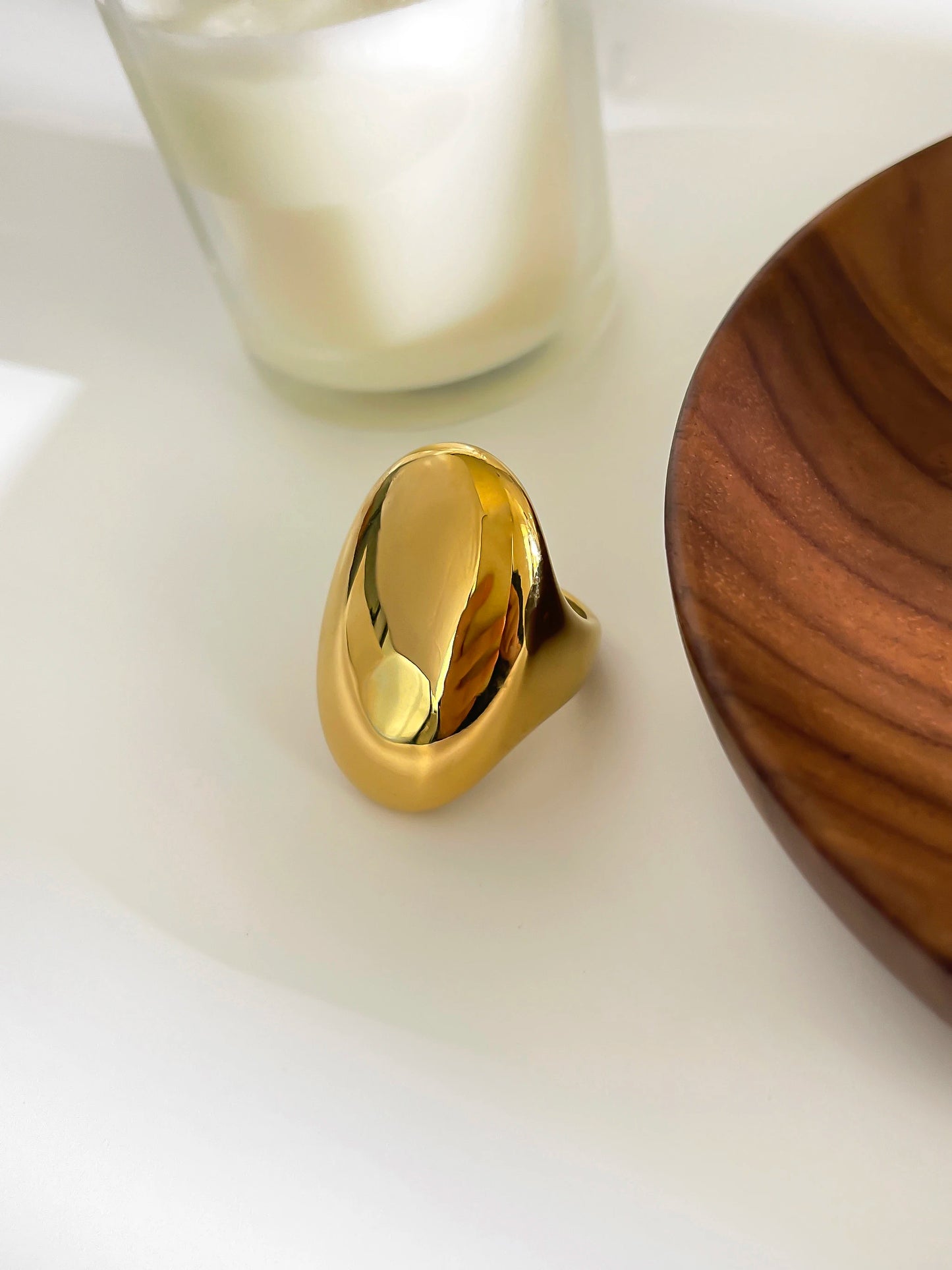 Peri'sbox High Polished Stainless Steel Solid Gold Plated Chunky Dome Full Finger Rings for Women Men Gothic Minimalist Jewelry