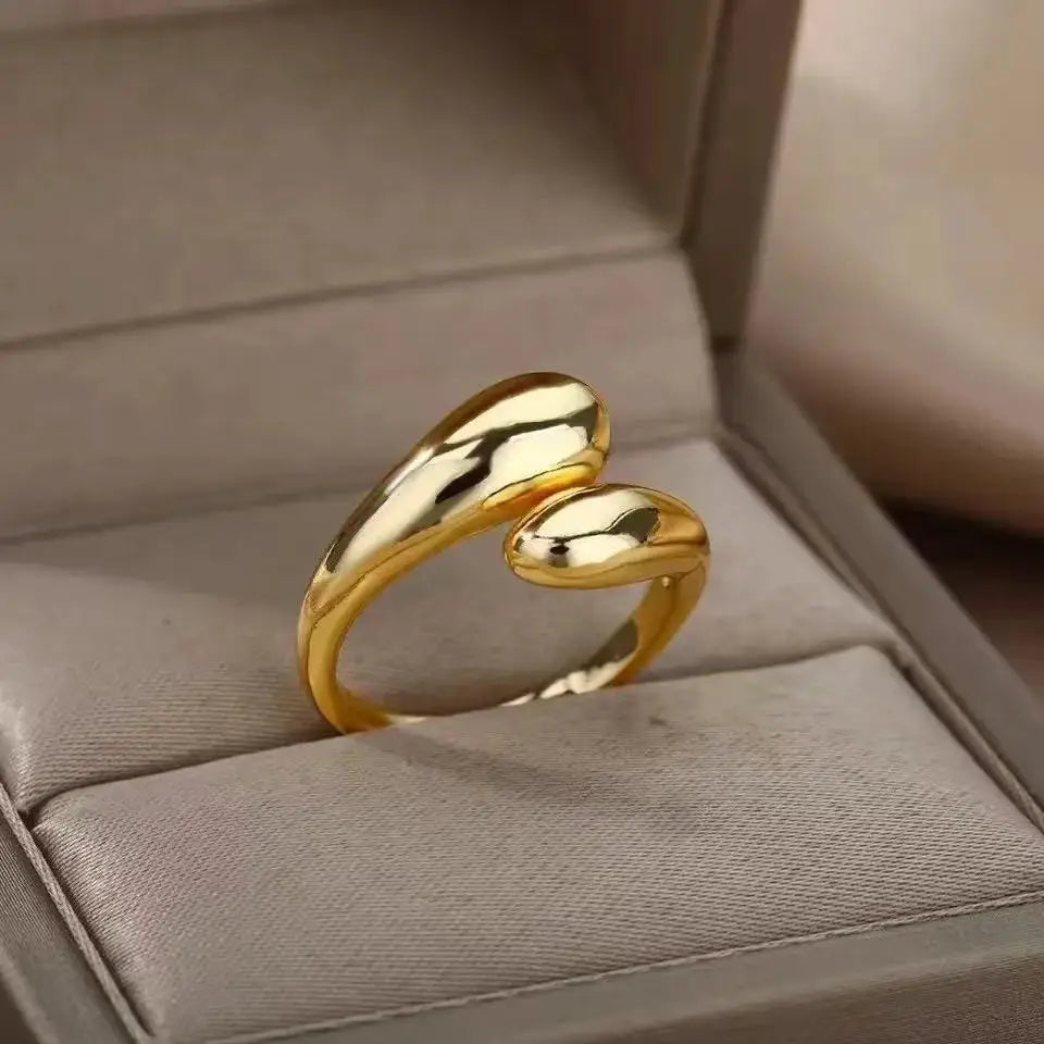 Stainless Steel Smooth Double Ball BeadsRings For Woman Open Gold ColorGeometric Wedding Couple RingsAesthetic Jewelry Gift