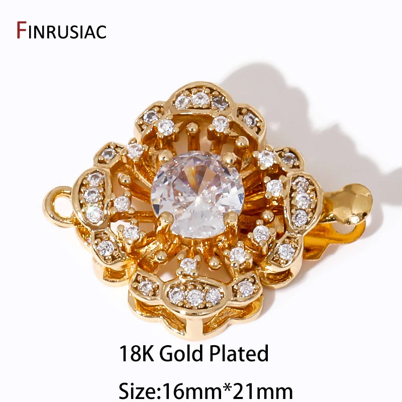 Multi Styles 18K Gold Plated Brass Flower Insert Safety Clasps,Fastener Pearl Clasps Connectors For DIY Jewelery Making Supplies