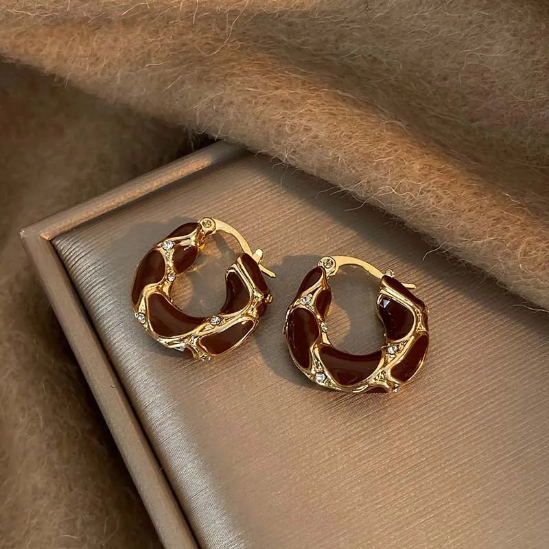 Vintage Dripping Oil U-shaped Earring for Women Simple Hoop Earrings Temperament Personality All-matching Jewelry Female 2024