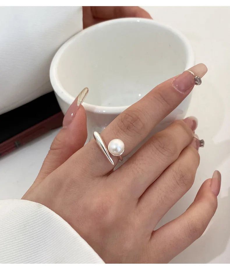 925 Sterling Silver Round Pearl Ring Wedding Adjustable Rings For Women Jewelry Wholesale Money 925