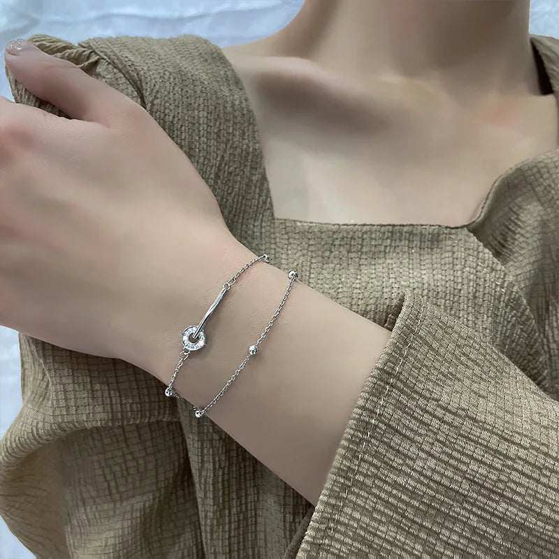 VENTFILLE 925 Sterling Silver Line Extremely fine Bracelet for Women Love Haert Bead Korean Ins Sweet Jewelry Gift