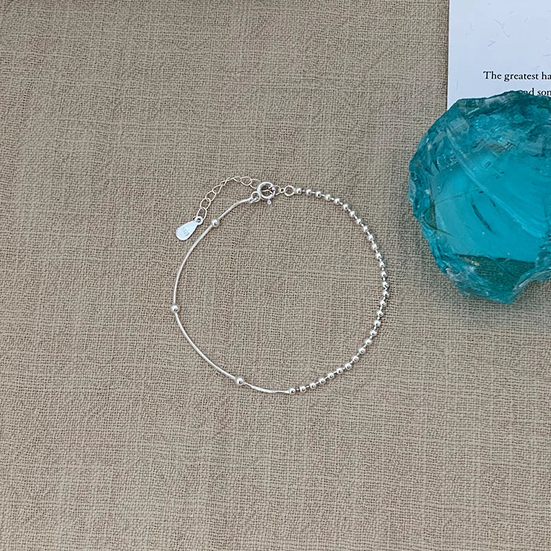 VENTFILLE 925 Sterling Silver Line Extremely fine Bracelet for Women Love Haert Bead Korean Ins Sweet Jewelry Gift