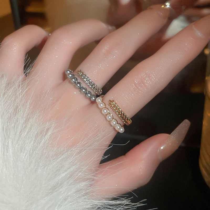 Delicate Flower Open Ring Rhinestone Imitation Pearl Rings Ladies Fashion Butterfly Design Ring Temperament Finger Rings Jewelry