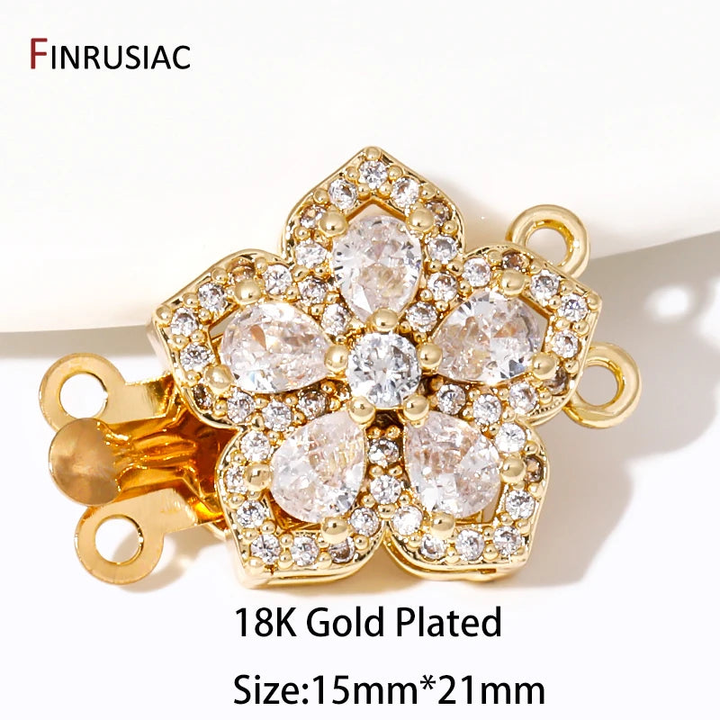 Multi Styles 18K Gold Plated Brass Flower Insert Safety Clasps,Fastener Pearl Clasps Connectors For DIY Jewelery Making Supplies