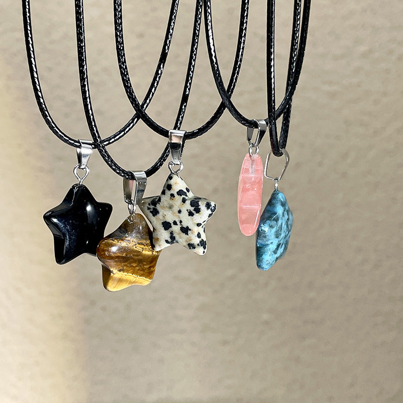 Pentagram Star Crystal Pendant Necklace Sacred Healing Gemstone Natural Stone Pendant for Women Girls Necklace Crystal Healing