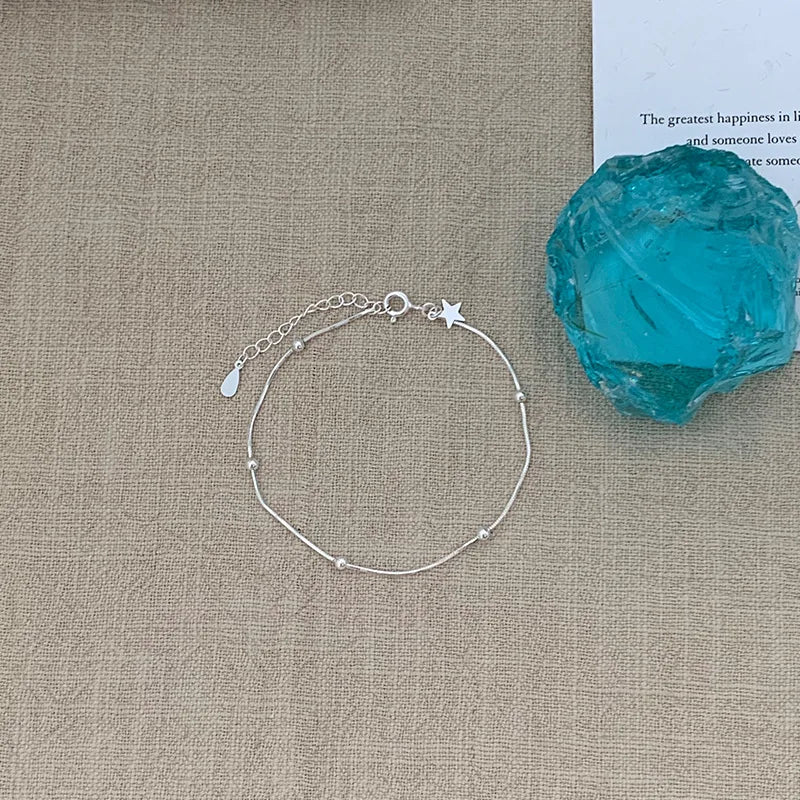 VENTFILLE 925 Sterling Silver Line Extremely fine Bracelet for Women Love Haert Bead Korean Ins Sweet Jewelry Gift