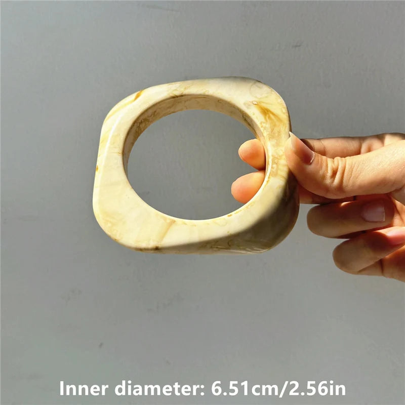 HUANZHI Thick Asymmetrical Geometric Wide Bracelet Beige Pink Fashion Jewelry Cuff For Women Suitable For Stacking Wear