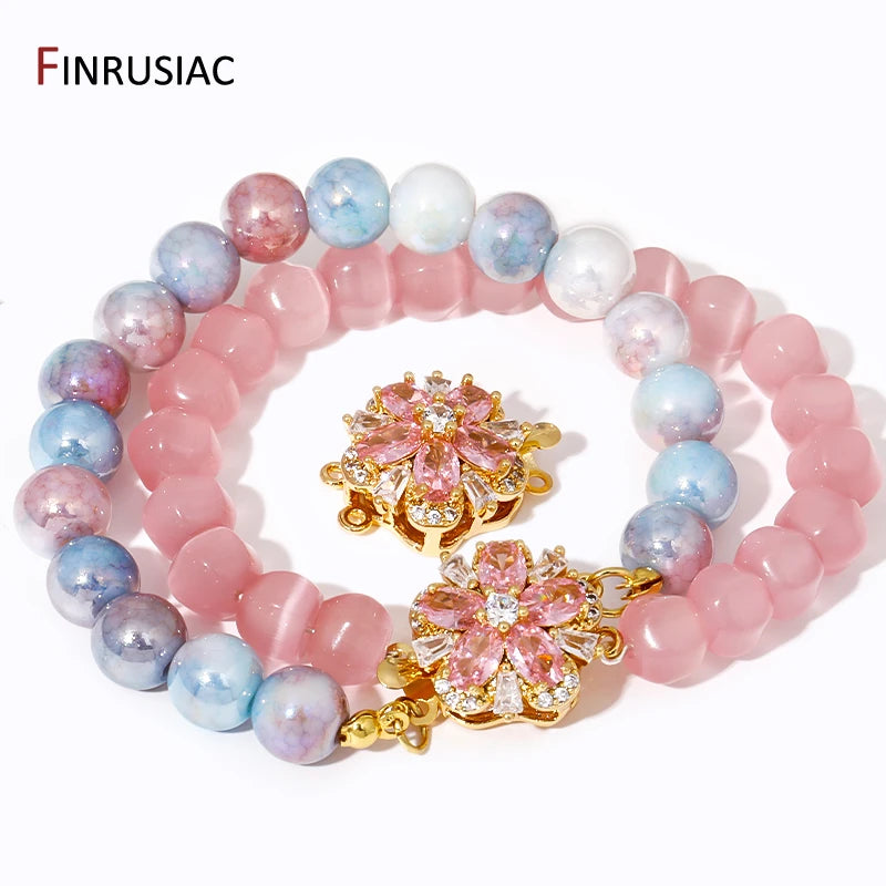 Multi Styles 18K Gold Plated Brass Flower Insert Safety Clasps,Fastener Pearl Clasps Connectors For DIY Jewelery Making Supplies