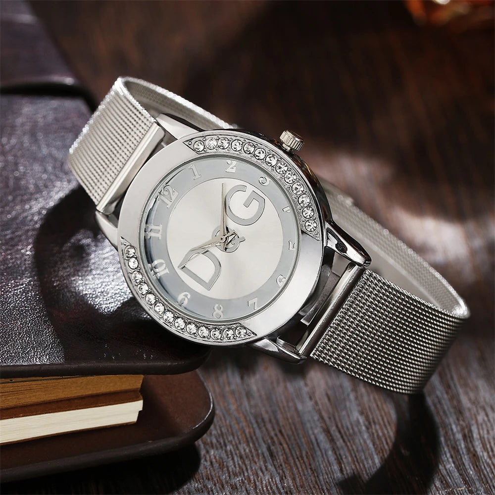 Luxury 2025 Women's watches With Diamonds Simple Digital Design Ladies' Quartz Watch Casual Gold Mesh Belt Women Clock Strap