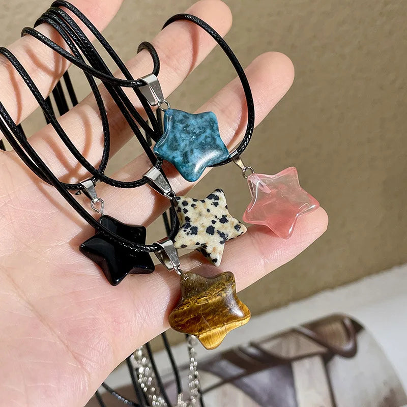 Pentagram Star Crystal Pendant Necklace Sacred Healing Gemstone Natural Stone Pendant for Women Girls Necklace Crystal Healing