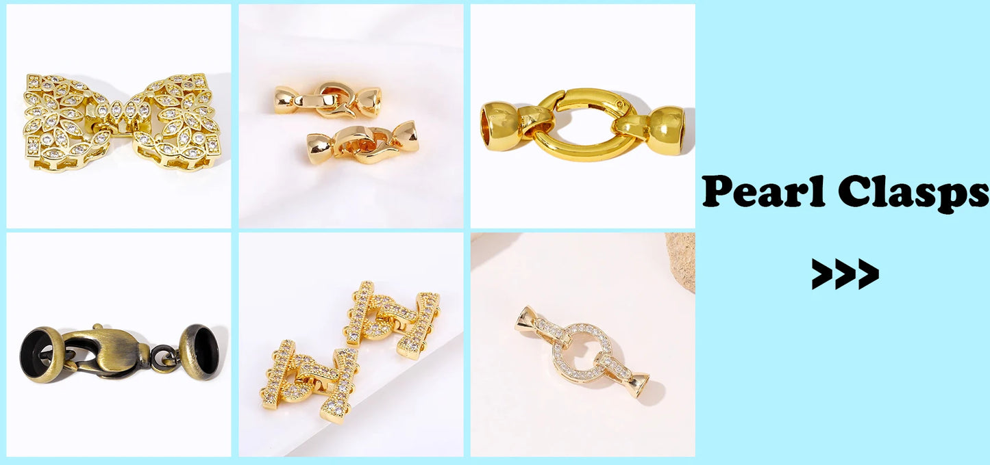 Multi Styles 18K Gold Plated Brass Flower Insert Safety Clasps,Fastener Pearl Clasps Connectors For DIY Jewelery Making Supplies