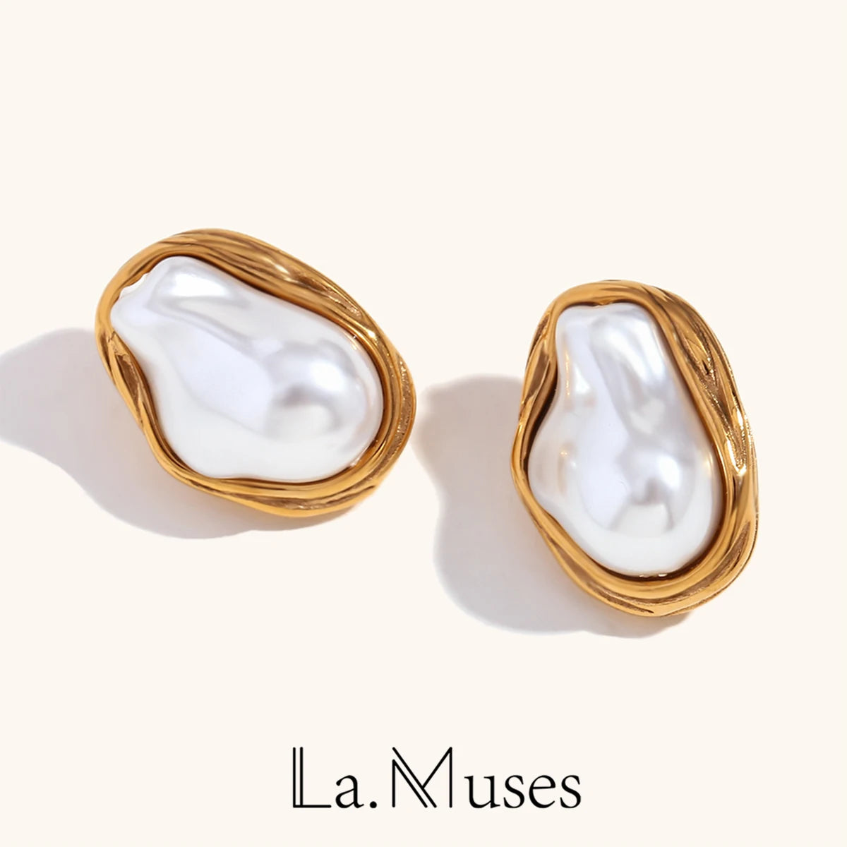La.Muses Baroque Shaped Imitation Pearl Stainless steel Earrings For Woman Waterproof Cережки Daily Wear Jewellery 2024