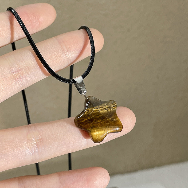 Pentagram Star Crystal Pendant Necklace Sacred Healing Gemstone Natural Stone Pendant for Women Girls Necklace Crystal Healing