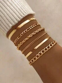 6pcs Punk Style Simple Cold Tone Chain Fashion Bracelet Set Suitable For Women's Daily Wear