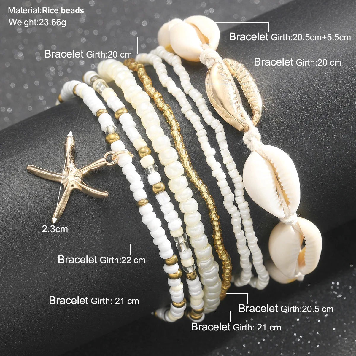 7pc/set Bohemian Rice Beads Starfish Pendant Anklet Set Fashion Summer Beach Sea Shell Multilayer Ankle Bracelet On Foot Jewelry